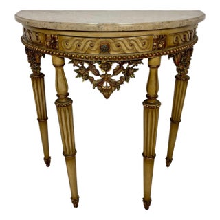 Italian Neoclassical Polychromed Console Table with Marble Top, Mid-20th Century For Sale