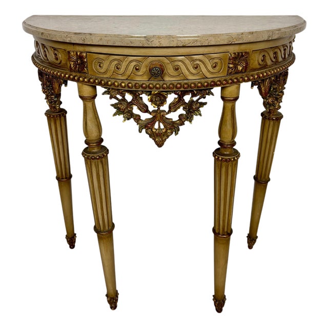 Italian Neoclassical Polychromed Console Table with Marble Top, Mid-20th Century For Sale