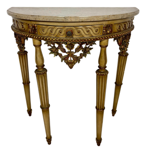 Italian Neoclassical Polychromed Console Table with Marble Top, Mid-20th Century
