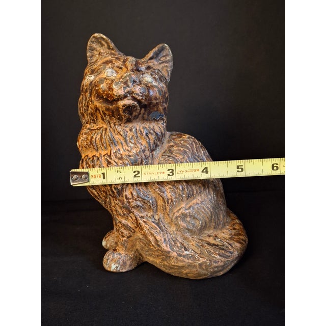 Antique Cast Iron Seated Cat Doorstop Vintage Orange Painted Feline Figure 4lb For Sale - Image 15 of 18