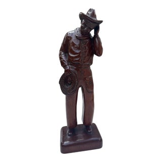 Antique C1920 Carved Mahogany Will Rogers Ziegfeld Follies Cowboy Figure 14” For Sale