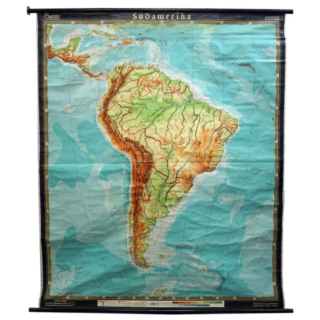 1950s Vintage South America Pull Down Map Wall Chart Poster For Sale - Image 5 of 5
