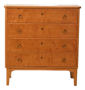 Scandinavian Birch Chest of Drawers with Brass Handles, 1950s