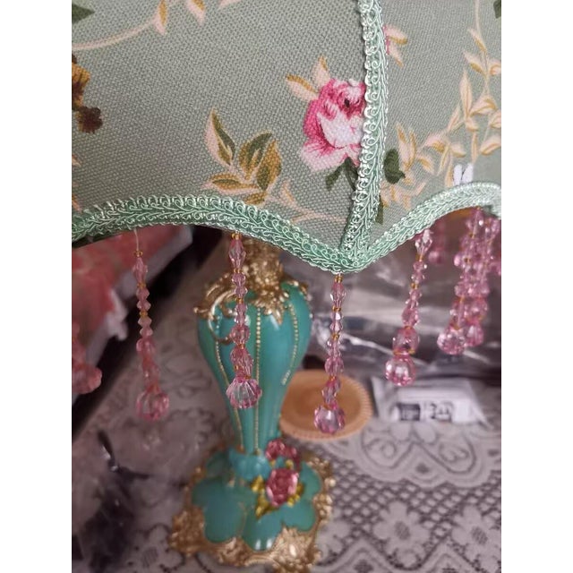 Girly Pink-Green Floral Fabric Table Lamp For Sale - Image 6 of 8