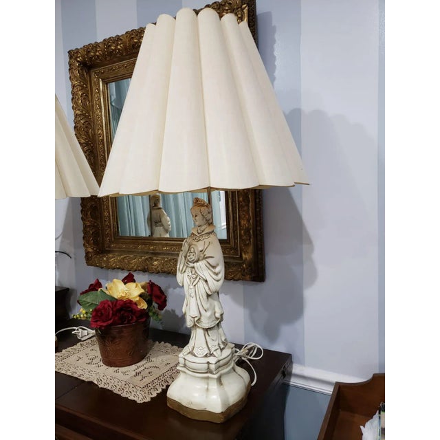 Religious 1900s Porcelain Statue Lamps - A Pair For Sale - Image 3 of 11