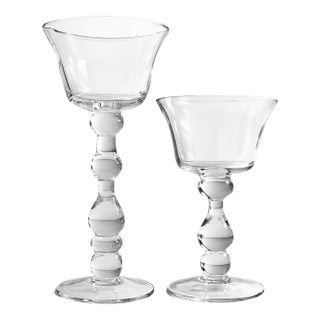 1950s Overscaled Mid-Century Hand-Blown Glass Goblets With Sculptural Stacked Stems | Set of 2 For Sale