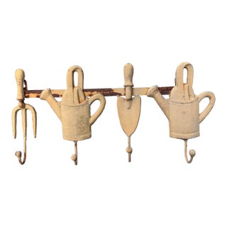 Vintage Cast Iron Garden Themed Wall Rack For Sale