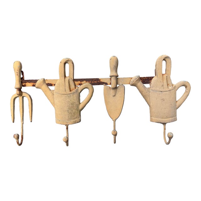 Vintage Cast Iron Garden Themed Wall Rack For Sale