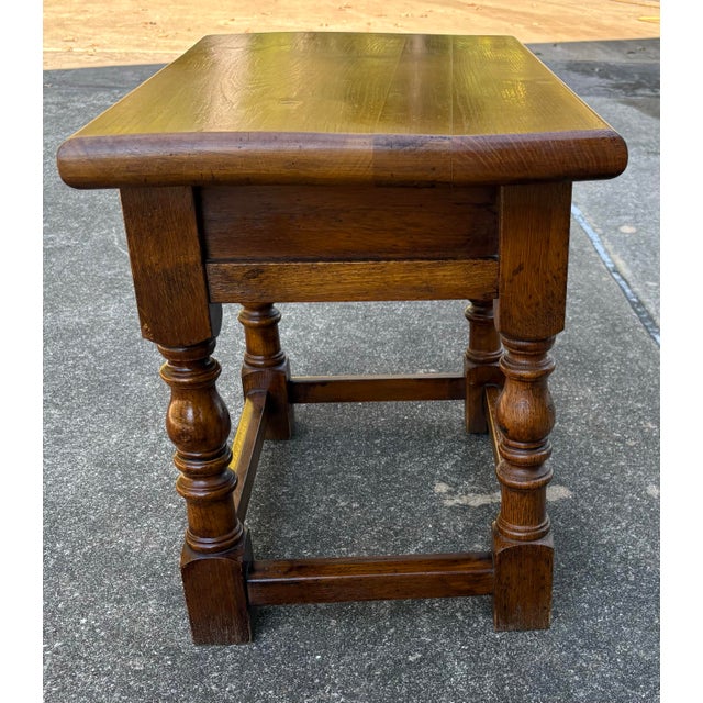 Mid 20th Century Vintage Solid Oak Side Table With One Drawer and Turned Legs For Sale - Image 5 of 8