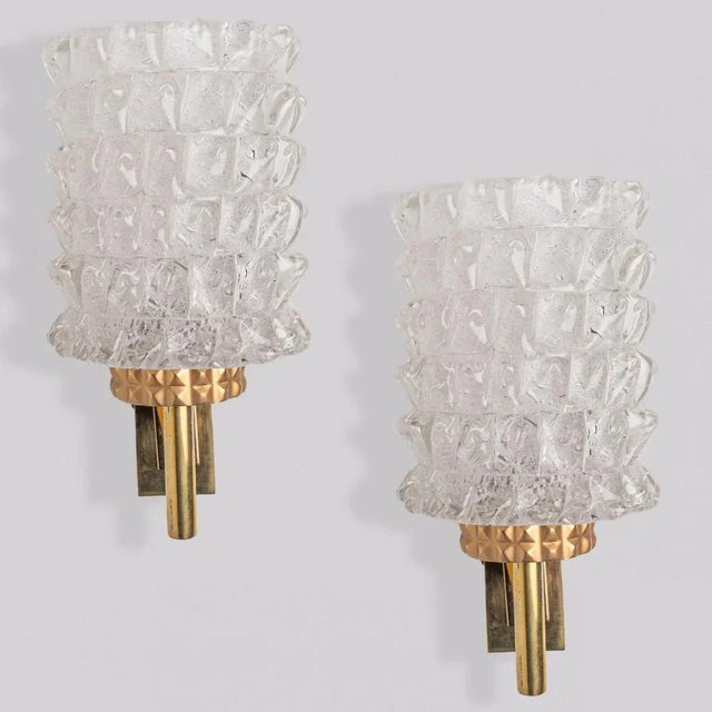 Several beautiful brass and glass wall lights, designed in Germany around the 1970s by Hillebrand. These messing wall...