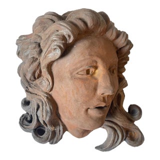 Antique Art Nouveau Sculpted Ceramic Cement Bust Planter Wall Sconce For Sale