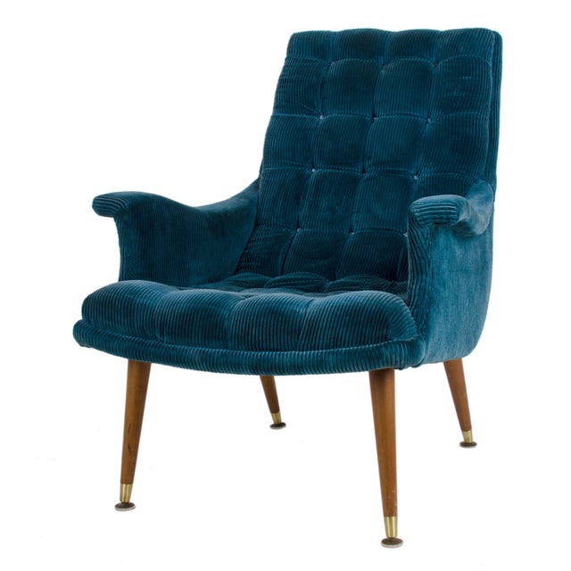 Vintage MidCentury Modern Blue Ribbed Velvet Chair Chairish