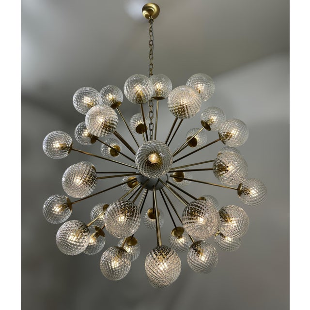 21st Century Nova Satin Brass Clear Balloton Murano Sputnik Chandelier by Fabio LTD For Sale - Image 6 of 9