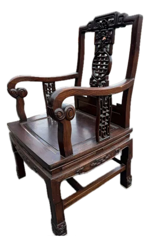 Antique Chinese Rosewood Arm Chair With Intricate Carvings