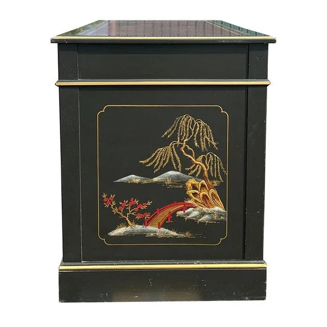 Early 20th Century Chinoiserie Japanned Leather Top Desk and Chair Set - Nichols and Stone For Sale - Image 11 of 12
