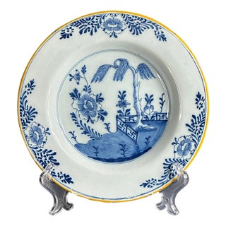 Antique Dutch Delft Blue and White Pottery Plate, 18th Century For Sale