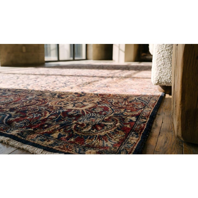 Phenomenal Navy Blue and Pink Color With Great Florid Design Antique Kirman Rug For Sale - Image 13 of 15