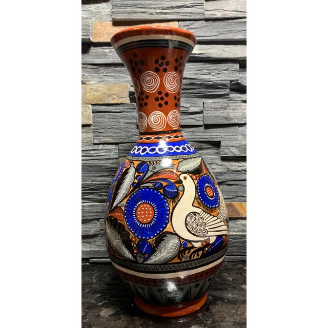 Vintage Mexican Pottery Vase With Blue Flowers and White Doves Chairish