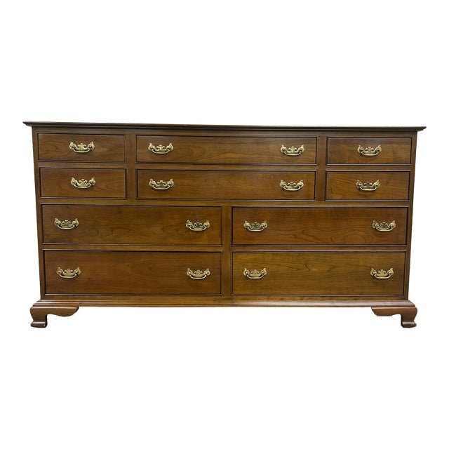 Vintage Stickley Cherry 10 Drawer Chippendale Style Dresser For Sale