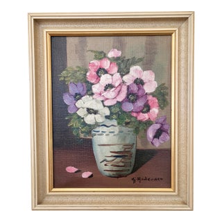 Vintage Original Flower Oil Painting, Signed Floral Still Life For Sale