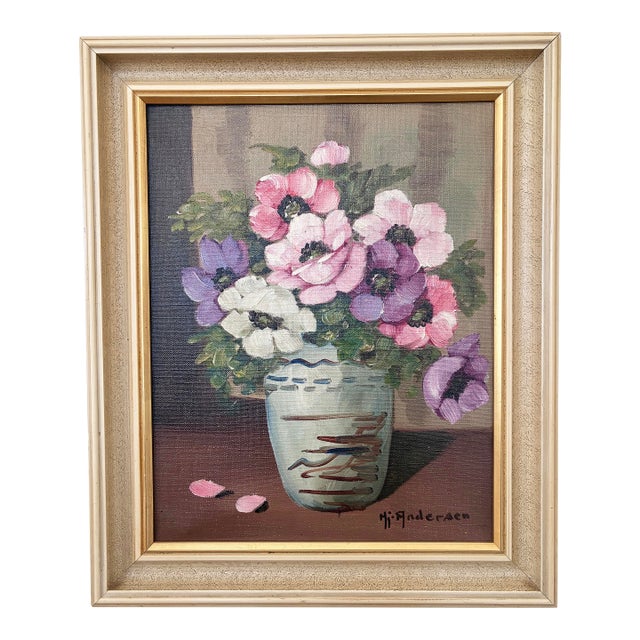 Vintage Original Flower Oil Painting, Signed Floral Still Life For Sale