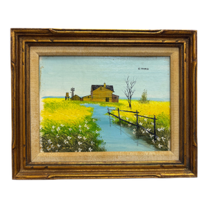 Vintage Midcentury Oil on Board Country Landscape