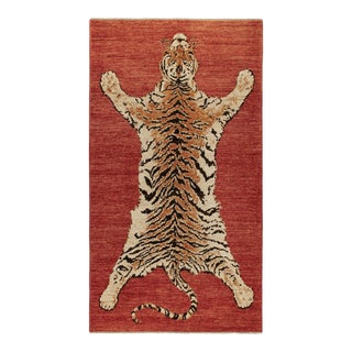 Rug & Kilim’s Pictorial Tiger Skin Rug in Red, Beige-Brown and Orange For Sale