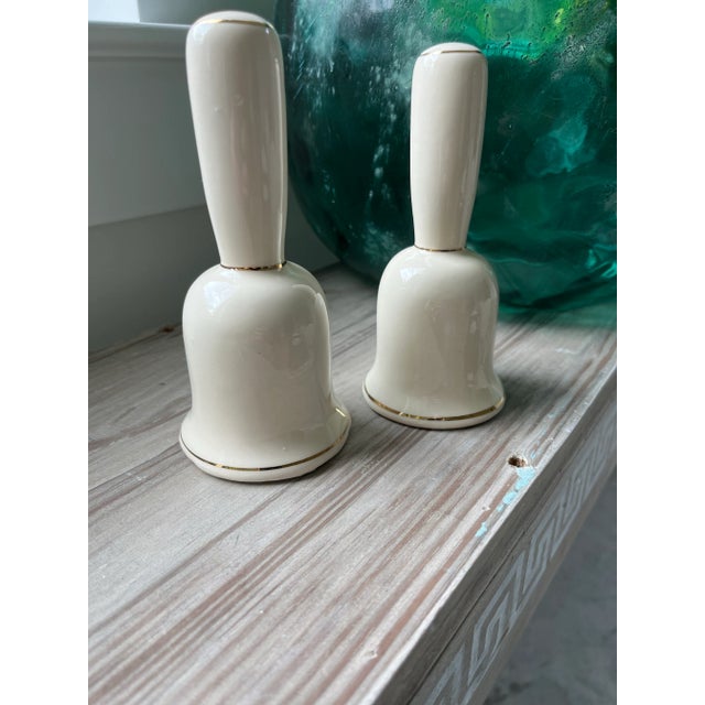 1970s Porcelain Christmas Bells Hand-Painted Holly and Poinsettias-A Pair For Sale - Image 9 of 10