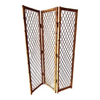 Vintage Rattan Folding Screen For Sale