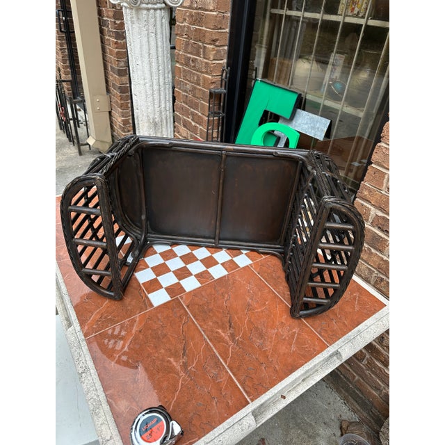 Wood 1970s Brown Wicker Breakfast in Bed Bamboo Tray For Sale - Image 7 of 7
