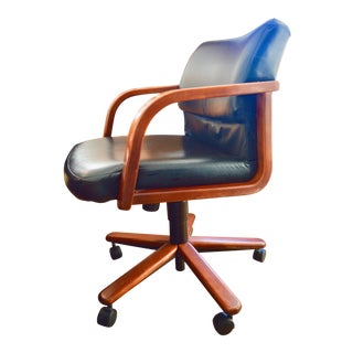 Vintage Mid Century Black Leather Executive Rolling Office Chair For Sale
