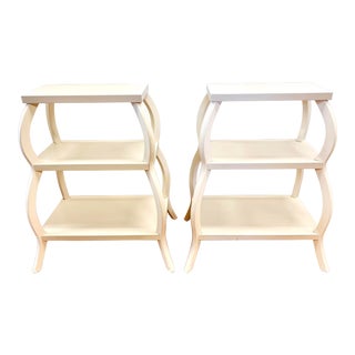 Pair of Serena and Lily White Lacquered Tiered End Tables For Sale