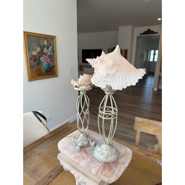 Celestial Meets the Sea Shell Topped Candleholders, a Pair-Coastal Art Sculpture For Sale In Chicago - Image 6 of 6