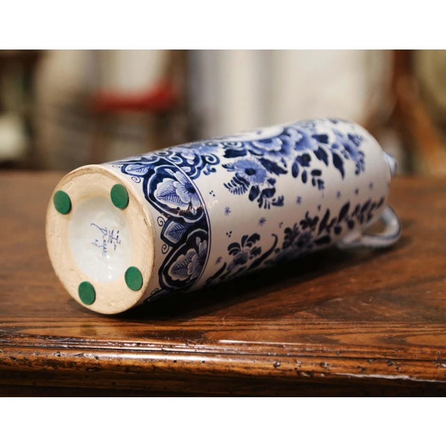 Wood Mid-Century Dutch Blue and White Painted Faience Delft Olive Oil Bottle For Sale - Image 7 of 9