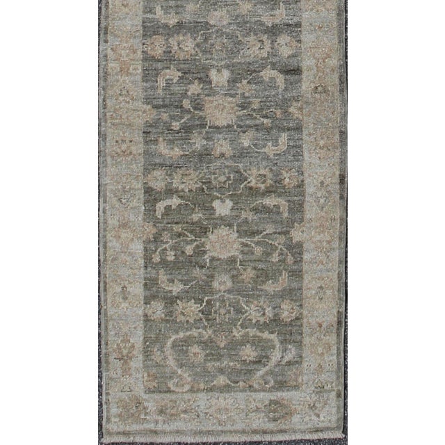 Green grey, grey, light yellow green angora Oushak runner from Turkey, rug AN-123970, country of origin / type: Turkey /...