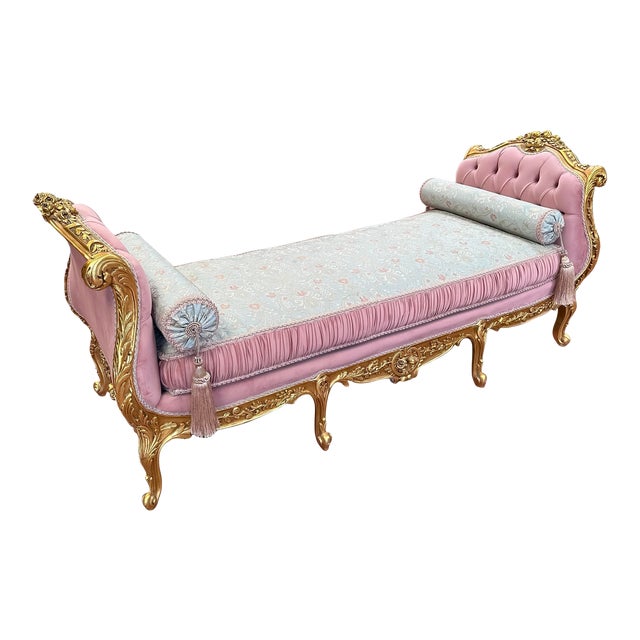 French Louis XV Style Settee With Ornate Hand Carvings and Tufted Seat For Sale