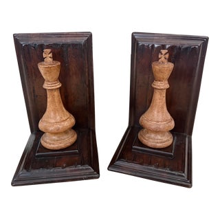 Jonathan Charles Country Farmhouse Collection Walnut Chess Piece Bookends- Set of 2 For Sale