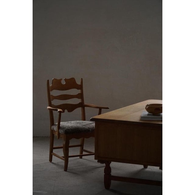 Wood Mid-Century Razorblade Armchair in Oak and Lambswool attributed to Henning Kjærnulf, 1960 For Sale - Image 7 of 18