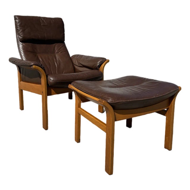 Authentic Göte Möbler Swedish Leather Lounge Chair & Ottoman | Mid Century Modern Teak Armchair | 1970s Scandinavian Design For Sale