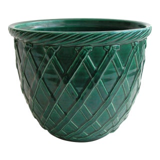 Vintage Green Haeger Basket Weave Planter For Sale