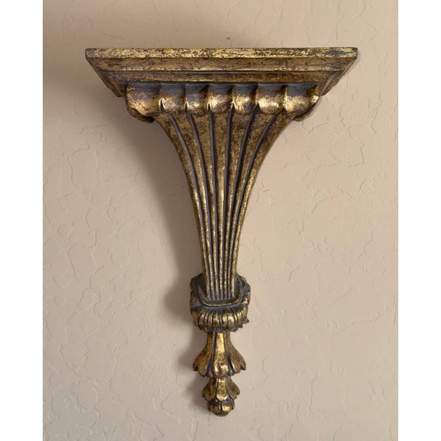 French 20” Tall French Style Fluted Corbel Gilt Wall Shelf For Sale - Image 3 of 10