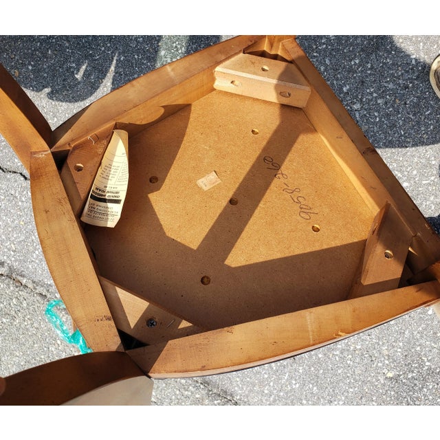 Set of Four j.l. Metz Furniture French Walnut, Brass and Top Grain Cow Hide Leather Seat Dining Chairs For Sale - Image 9 of 9