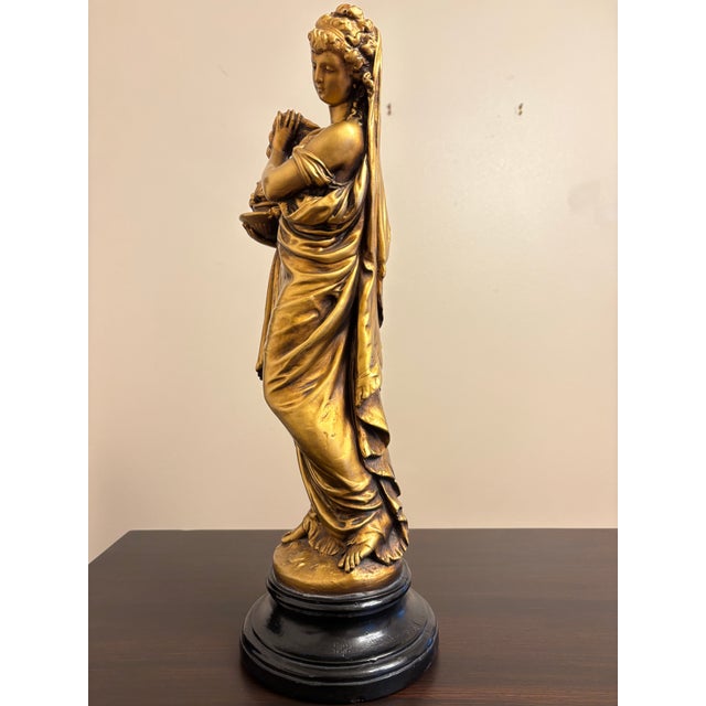 Ceramic Vintage Pair Gold Signed Norwal Chalkware Grecian Lady Sculptures For Sale - Image 7 of 10