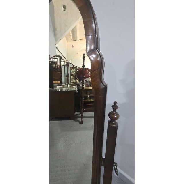 Queen Anne Walnut Cheval Mirror, 1920 For Sale - Image 4 of 12