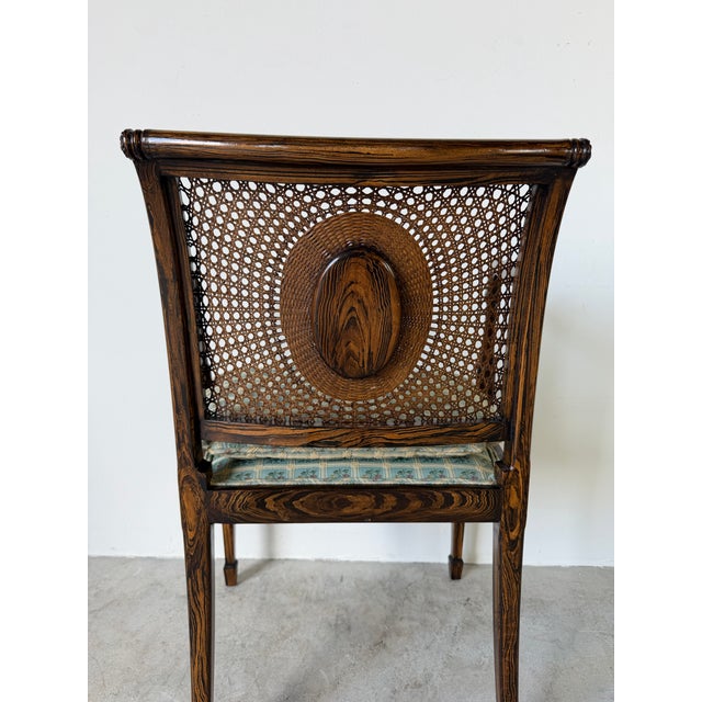 Wood Vintage Hollywood Regency Faux Grain Painted Armchair With Cane Back & Upholstered Seat For Sale - Image 7 of 12
