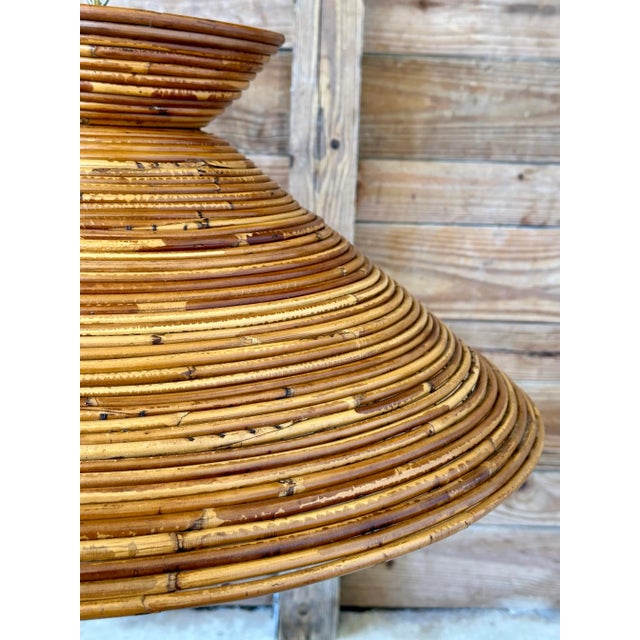 Vintage Sculptural Coiled Rattan Bell Form Pendant Light For Sale In Naples, FL - Image 6 of 11