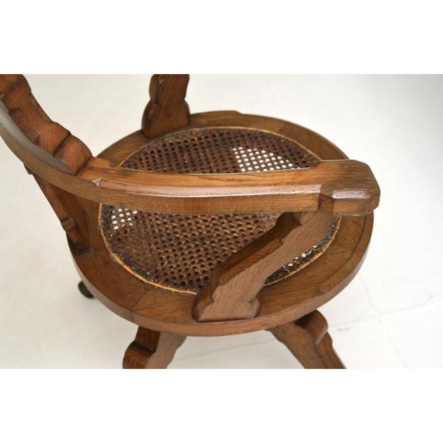 Antique Victorian Gothic Revival Oak Swivel Chair, 1870 For Sale - Image 9 of 13