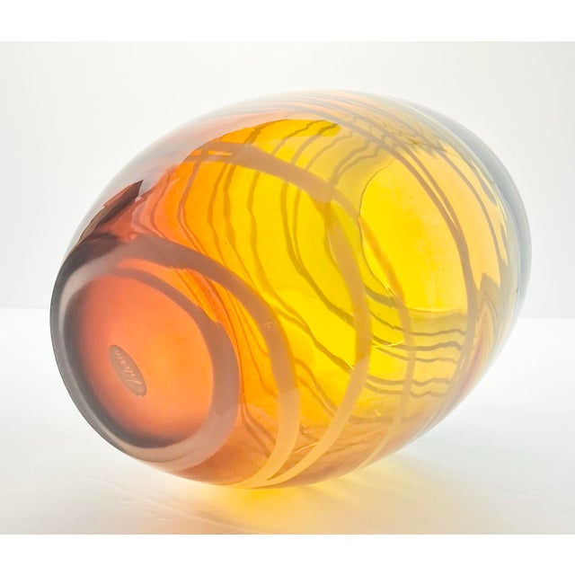 Amber Viterra Gallery Collection Ombré Amber Smokey Gray Barrel Shaped Art Glass Vase For Sale - Image 8 of 10
