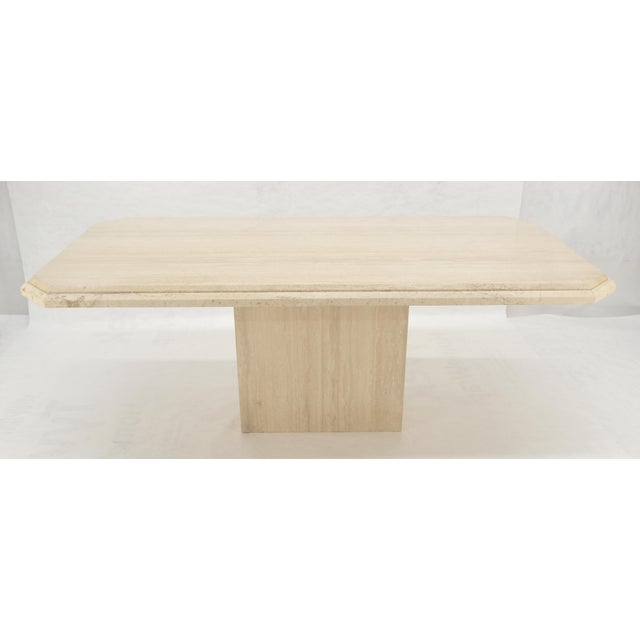 Solid Travertine Single Pedestal Base 40x80 Italian Dining Table MINT For Sale - Image 11 of 16