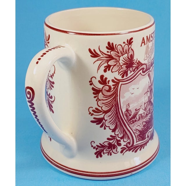 Mid-Century Modern Vintage Delft Red Floral Handwork Holland Mug For Sale - Image 3 of 7